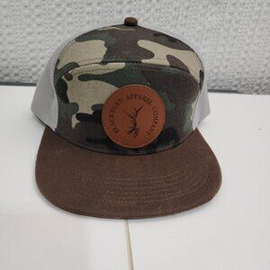 Blackburn Apparel Camo Trucker Hat Faux Leather Patch Snapback Outdoor
